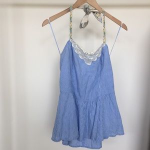 Free People Striped Halter Tank w/Peplum Side Zip